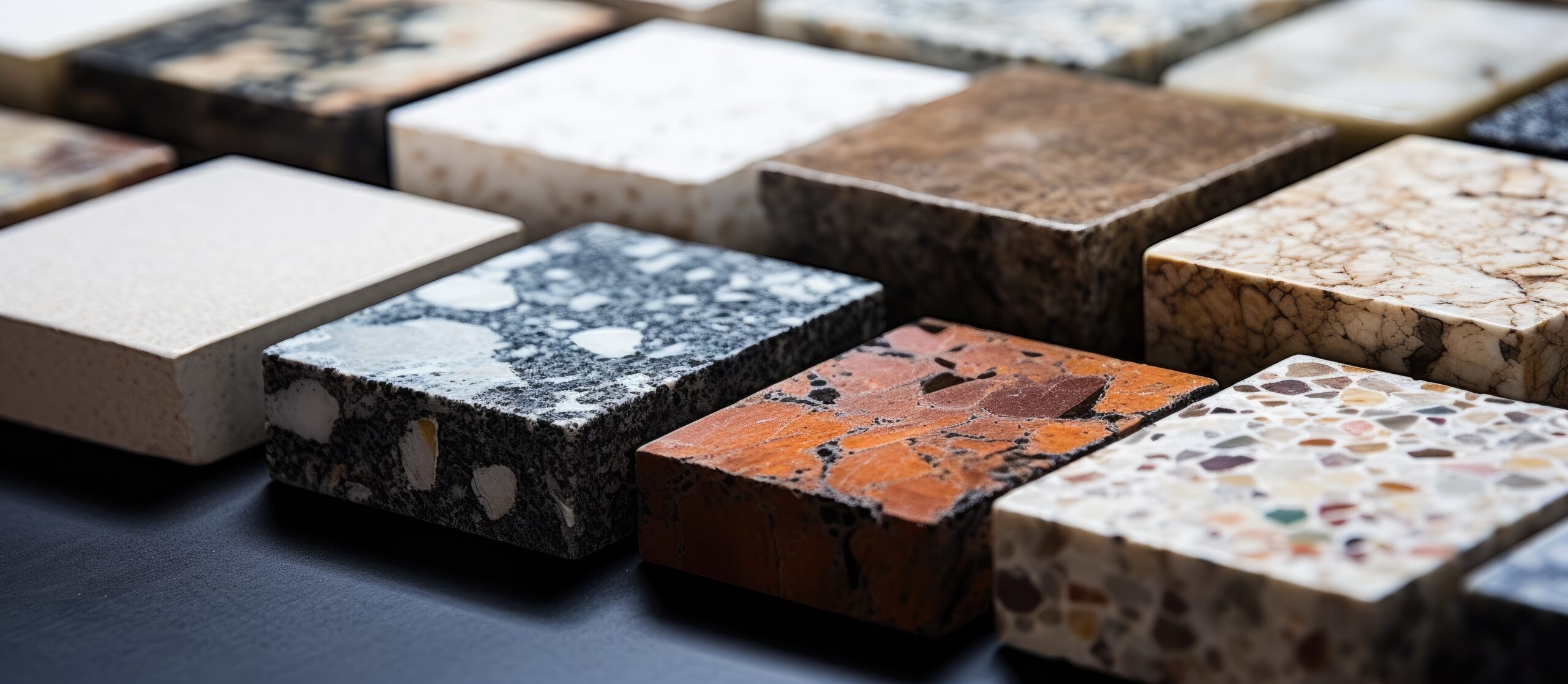 Close up samples of artificial stone for modern interior design in kitchens or bathrooms Solo Granite